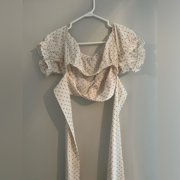 KOOKA Polka Dot top, cream and black, size Medium - Picture 2 of 3